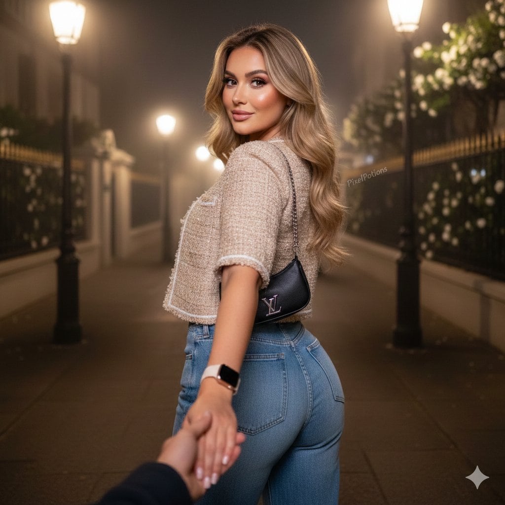 Hyper-realistic Fashion Editorial Portrait: Night Walk