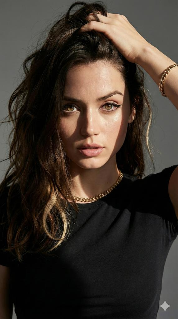 Hyper-realistic fashion portrait prompt for Ana de Armas style image generation