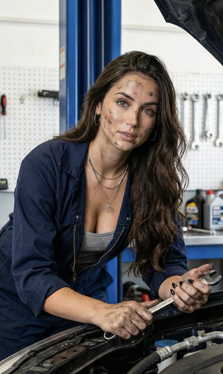 Hyper-Realistic Female Mechanic Portrait Prompt (JSON)