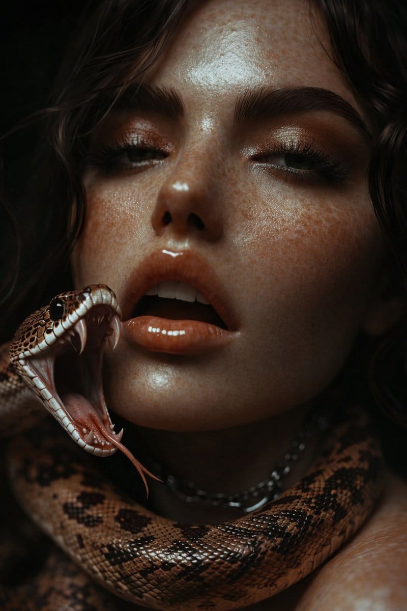 Hyper-Realistic Glossy Portrait with Snake Prompt