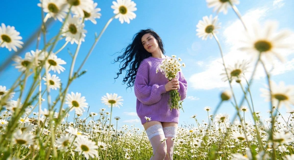 Hyper-realistic High-Fashion Editorial with Daisies