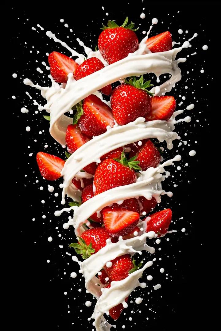 Hyper-realistic High-Speed Strawberry Milk Splash Photography - AI Prompt