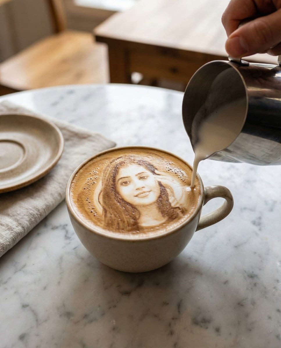 Hyper-realistic Latte Art Portrait Prompt (Identity Preservation)