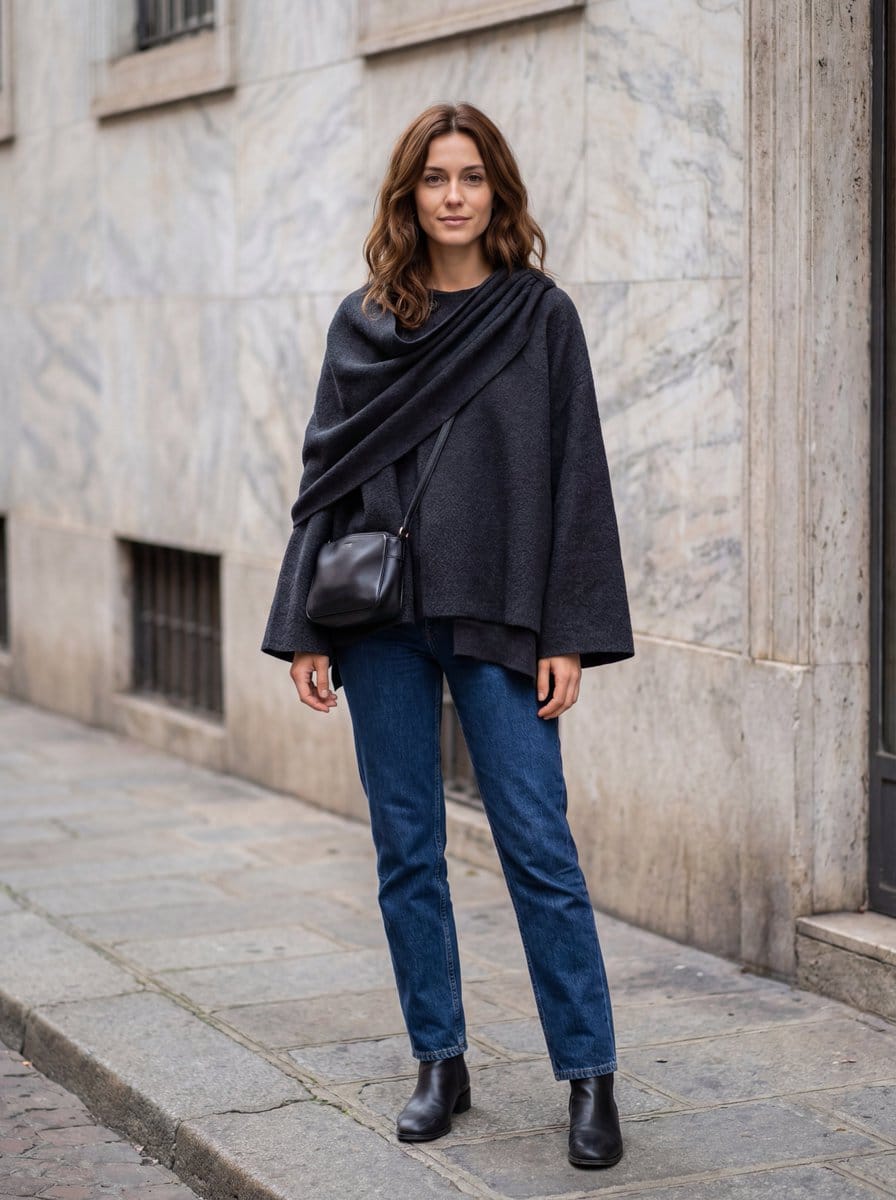 Hyper-Realistic Lifestyle Fashion Photo (Wool Poncho)