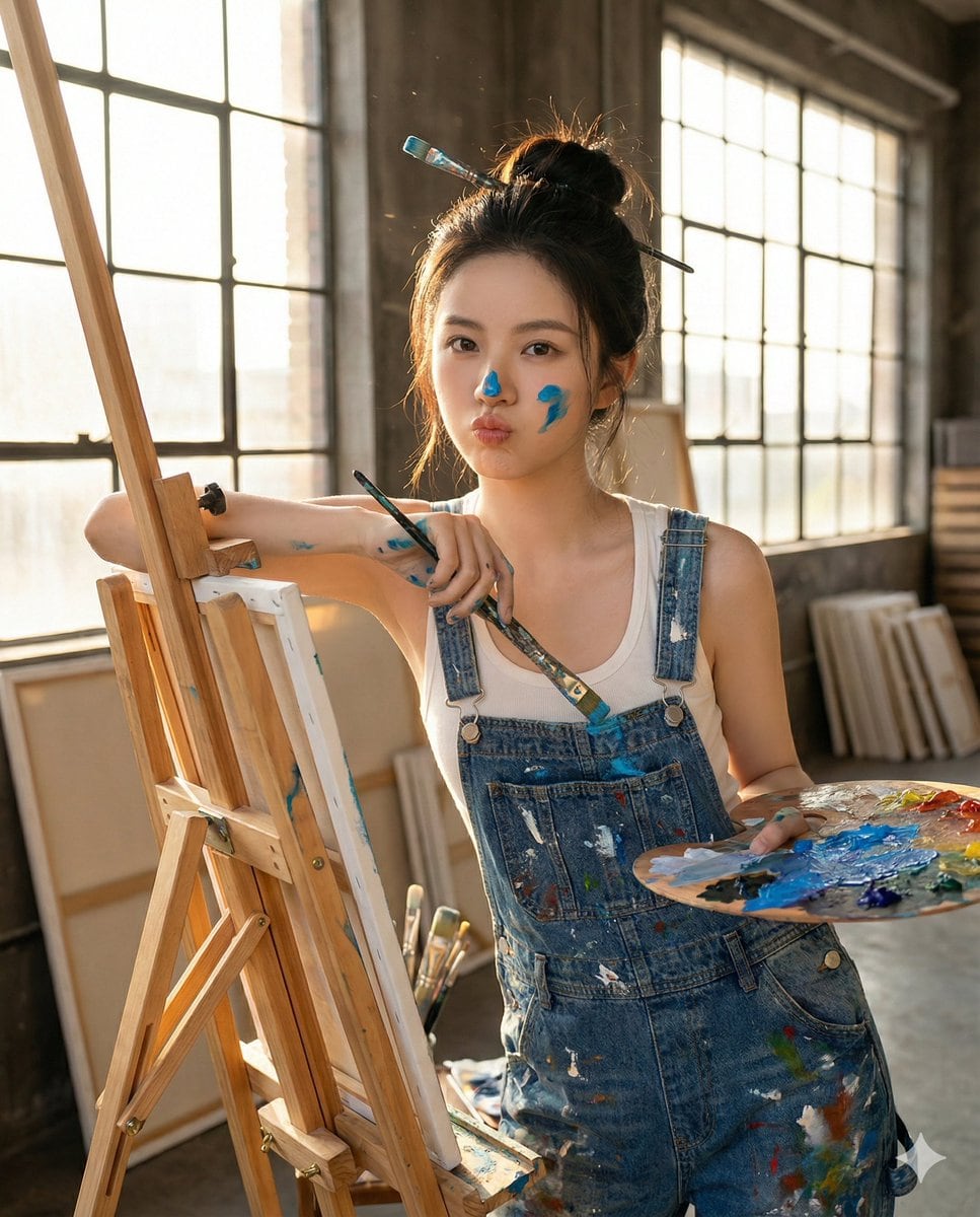 Hyper-Realistic Portrait of a Pouting Oil Painting Artist