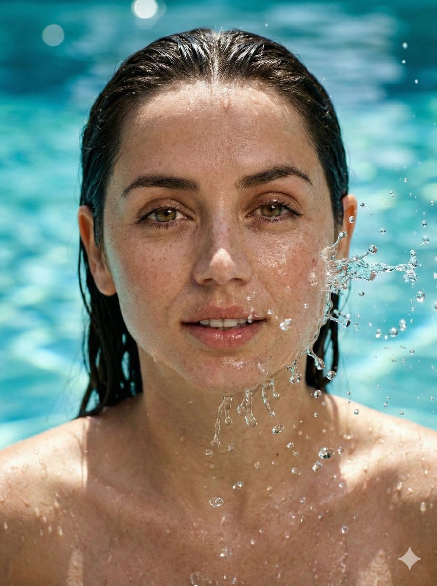 Hyper-Realistic Portrait of Sydney Sweeney in Water Splash
