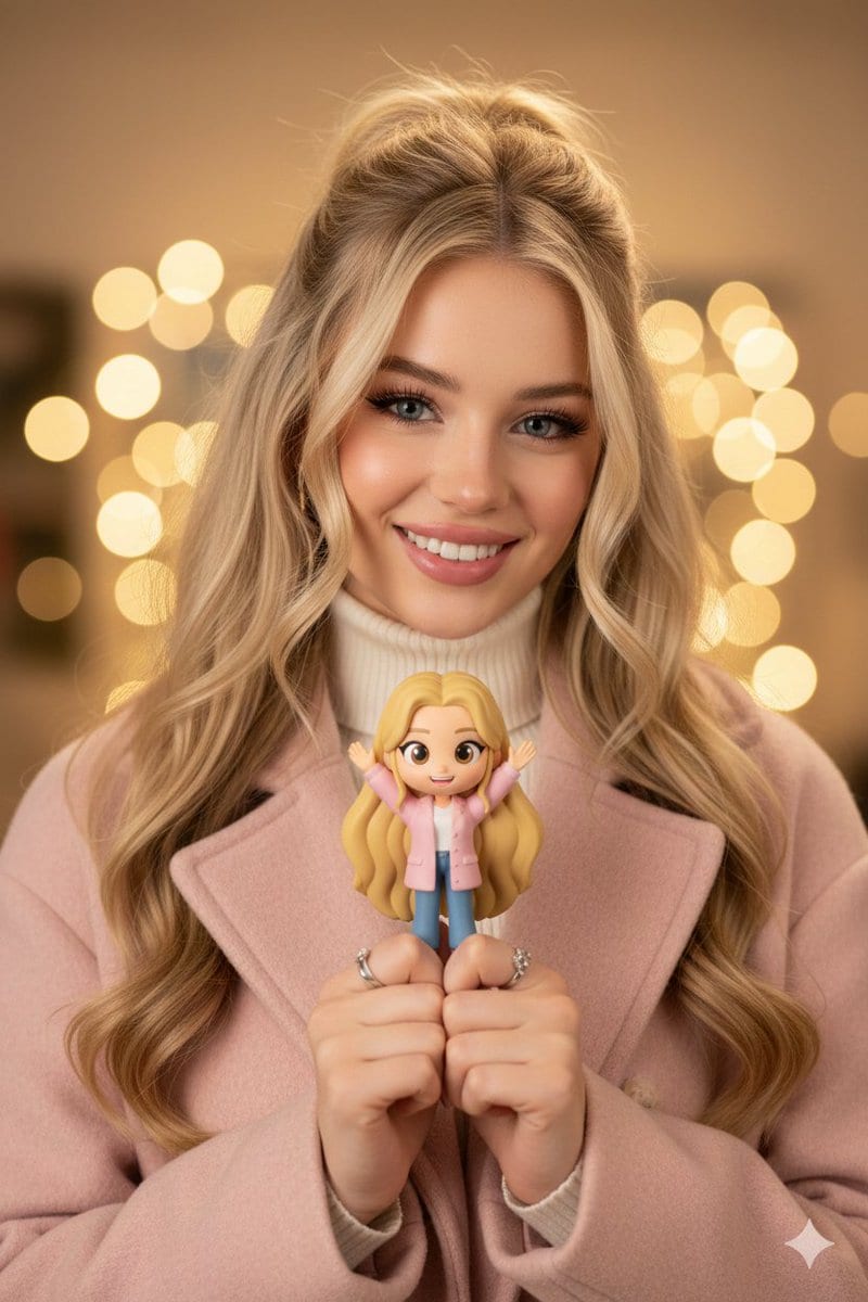 Hyper-realistic Portrait with Chibi Figurine Prompt