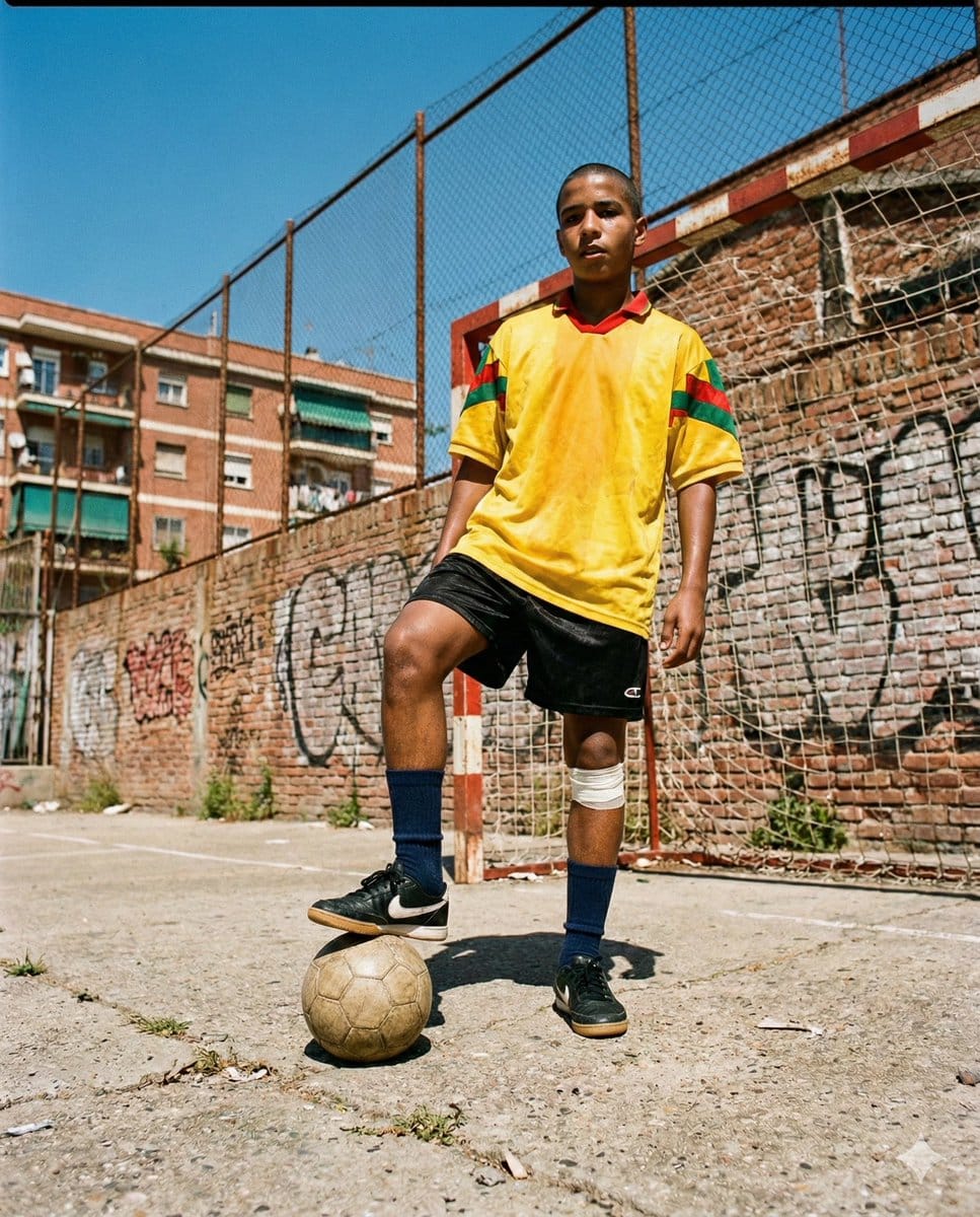 Hyper-Realistic Urban Soccer Bicycle Kick Action Shot