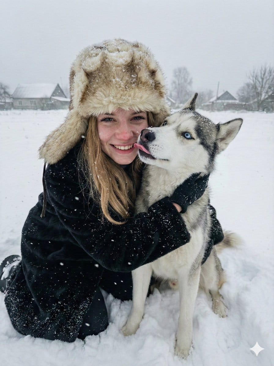 Hyper-realistic Winter Portrait with Siberian Husky