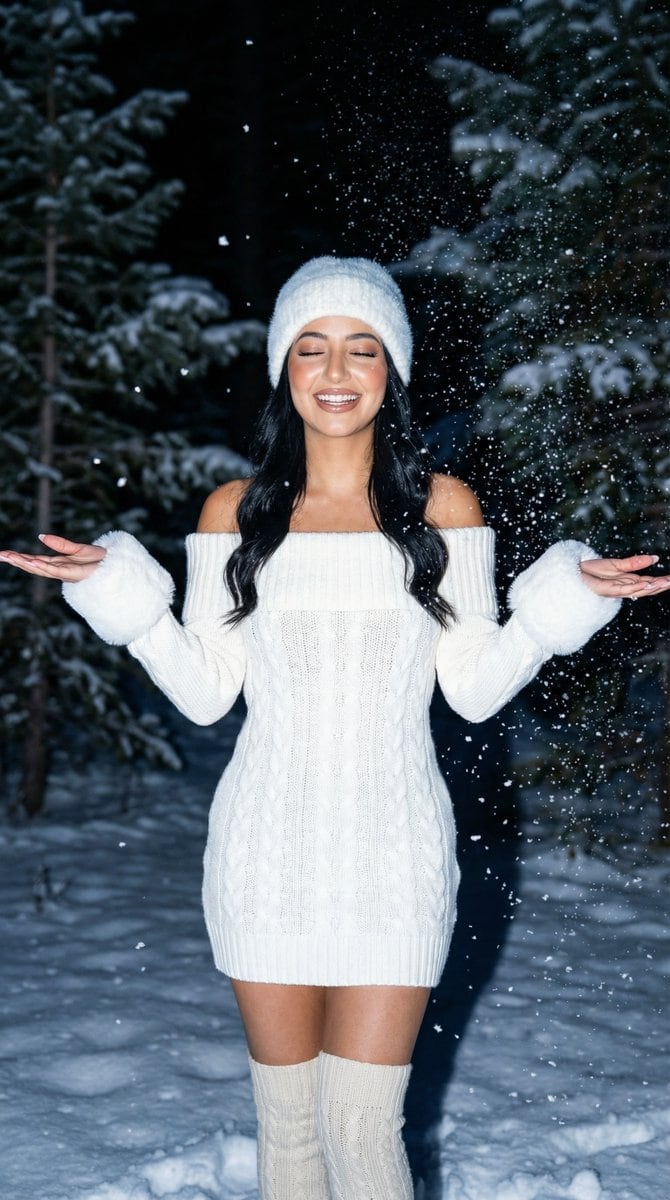 Hyperrealistic Winter Night Flash Portrait Prompt