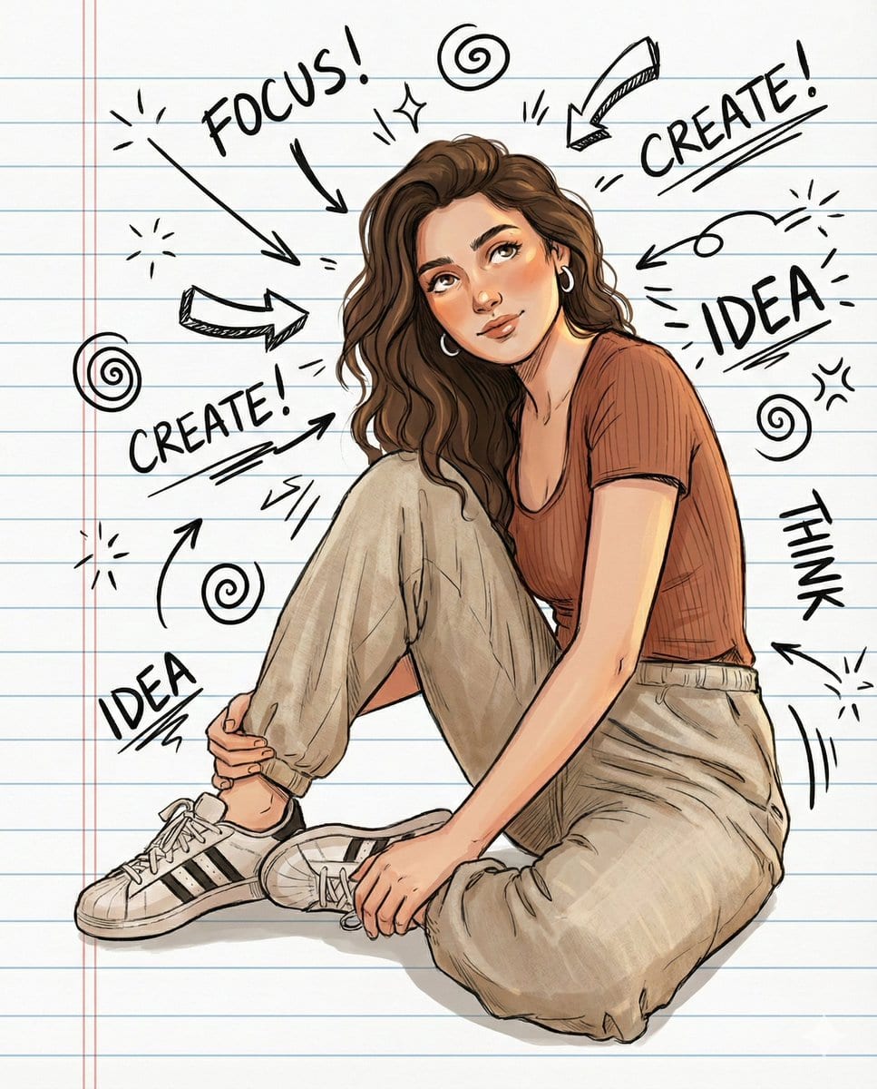 Illustrated Portrait on Ruled Notebook Background