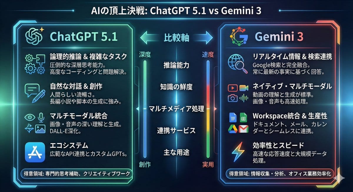 Infographic comparing ChatGPT 5.1 and Gemini 3