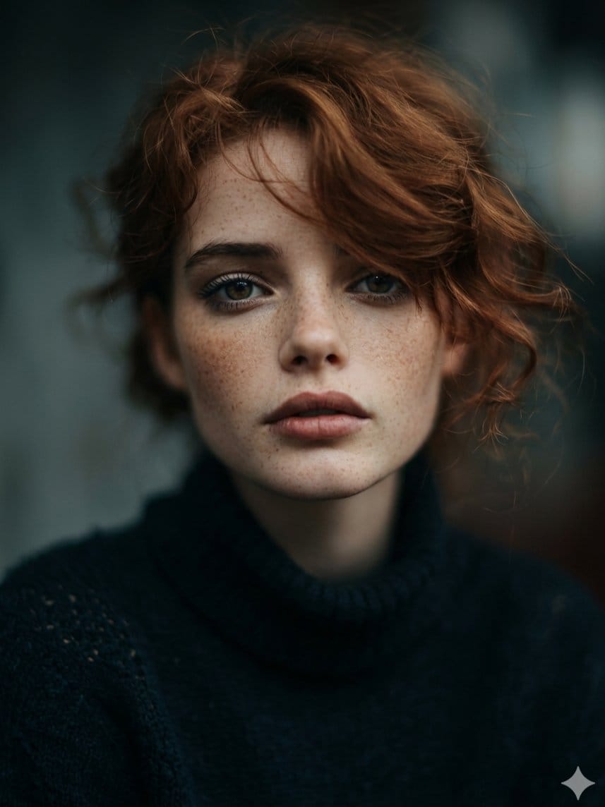 Intimate Cinematic Auburn Portrait with Freckles