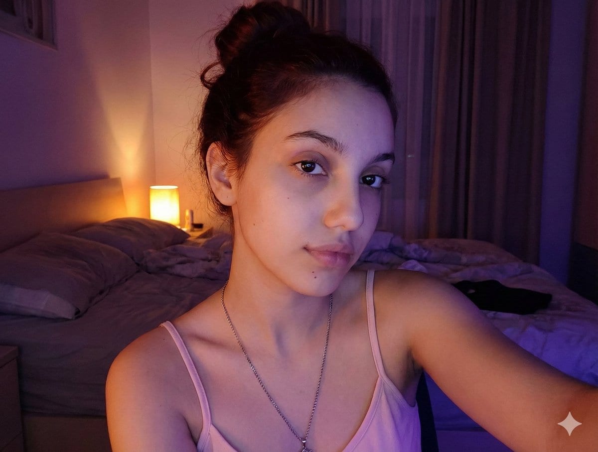 Intimate Low-Light Bedroom Selfie (Chiaroscuro)