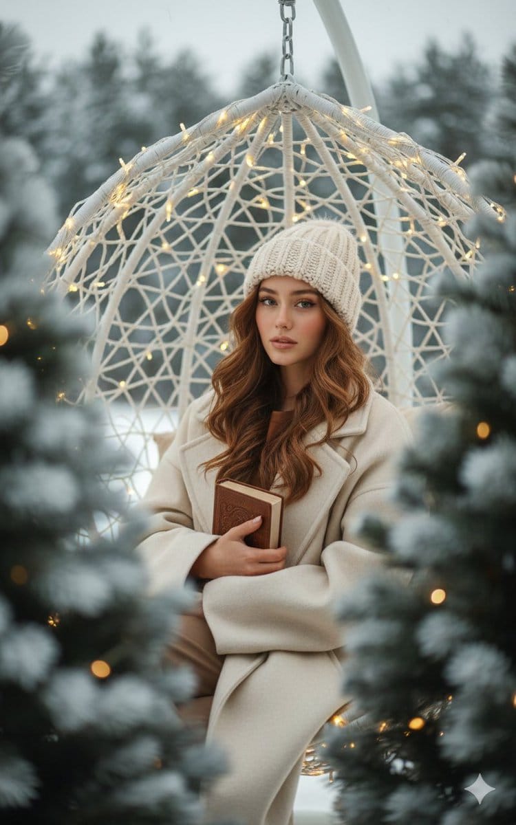 Intimate Portrait with Foreground Bokeh and Fir Tree