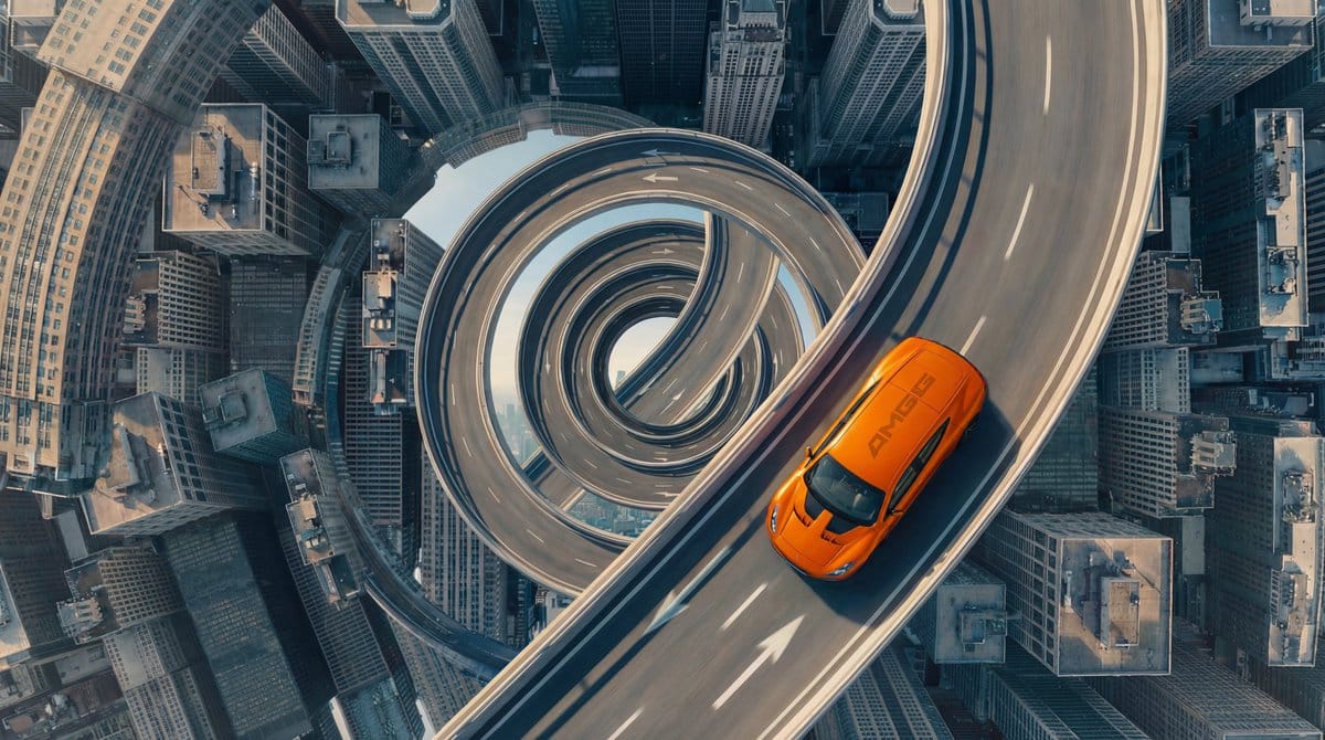 Inverted Cityscape Car Chase Prompt for Nano Banana Pro