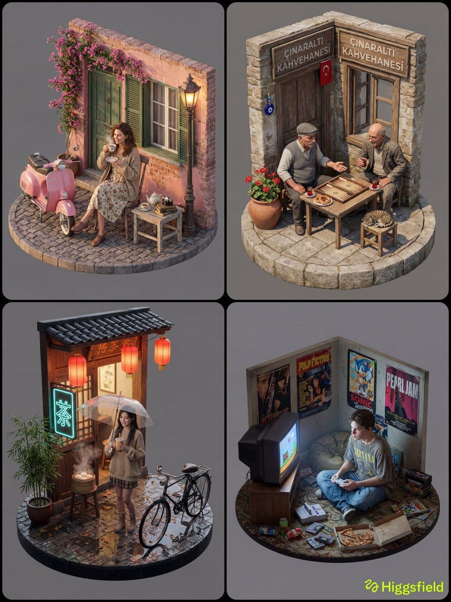 Isometric 3D Diorama with Living Human Texture