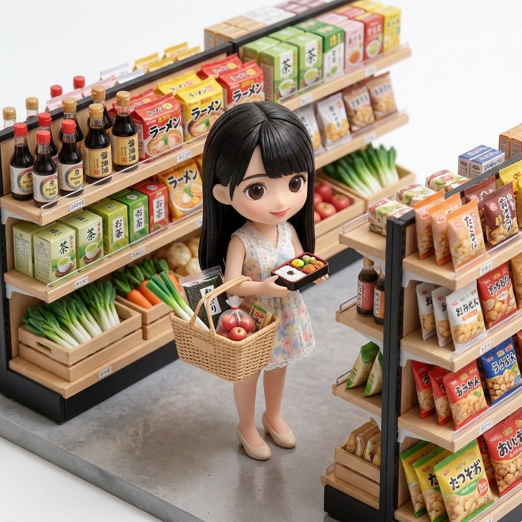 Isometric Miniature Figurine of a Character in a Japanese Flower Shop