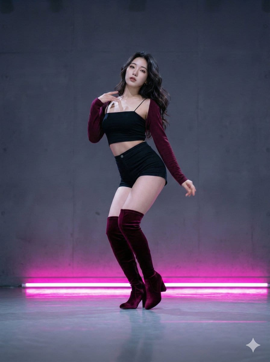 K-Pop Idol Dance Scene in Neon-Lit Studio