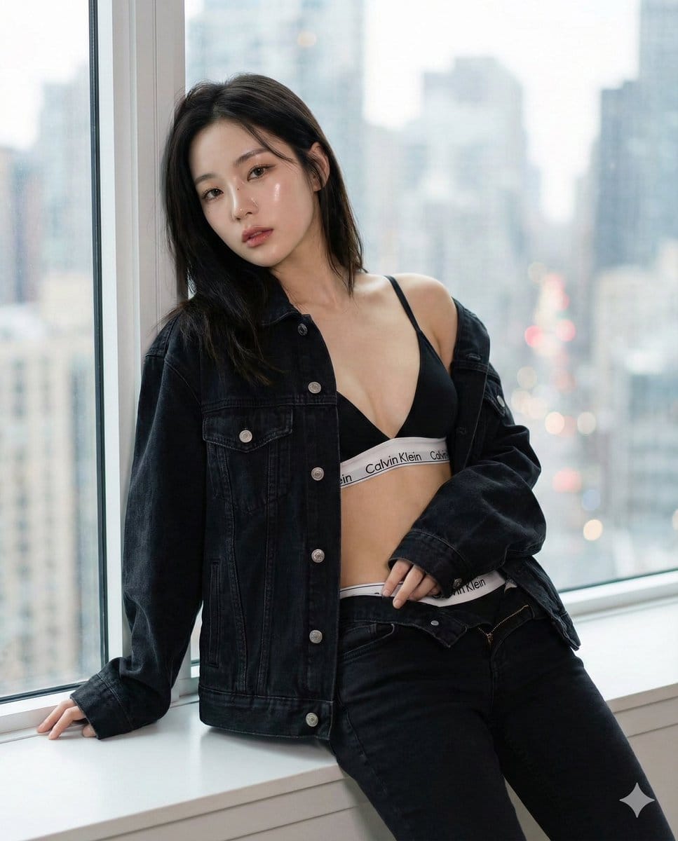 K-Pop Idol Editorial: Glass Skin and Denim in City Setting