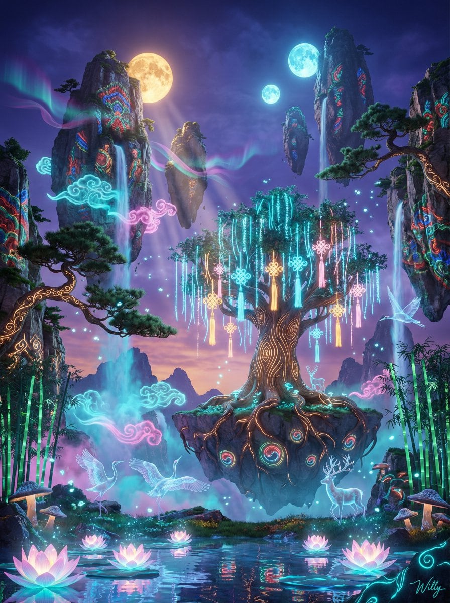 Korean-Inspired Avatar Pandora Floating Mountain Landscape - AI Prompt