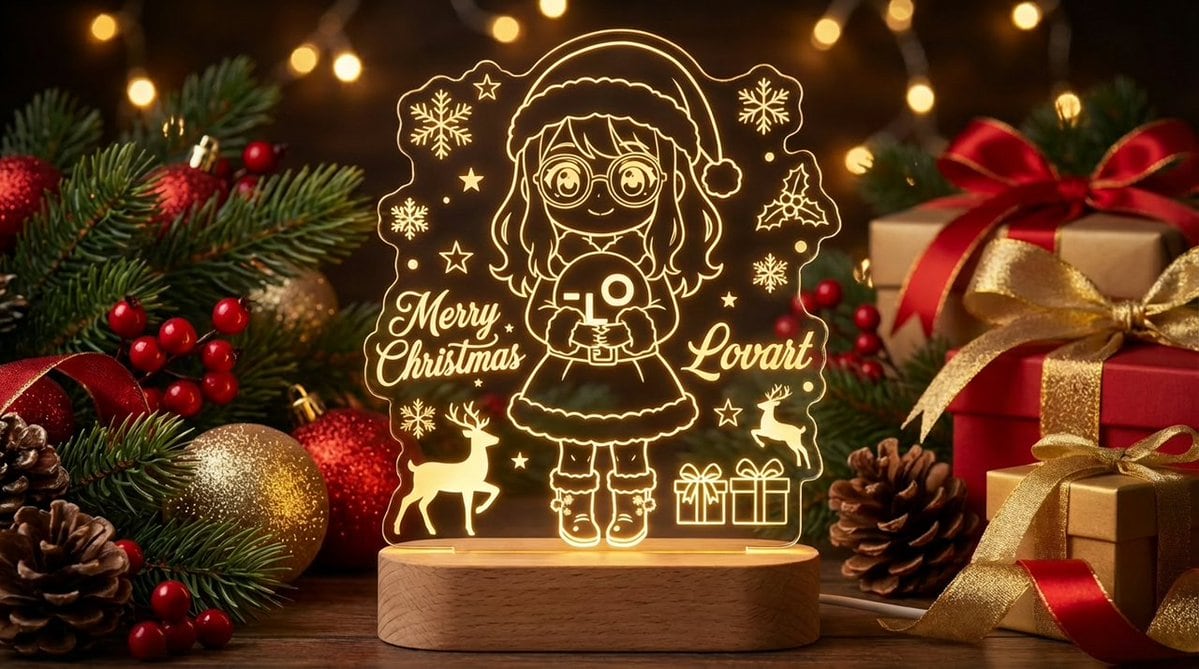 Laser Engraved Acrylic LED Stand Product Photography Prompt