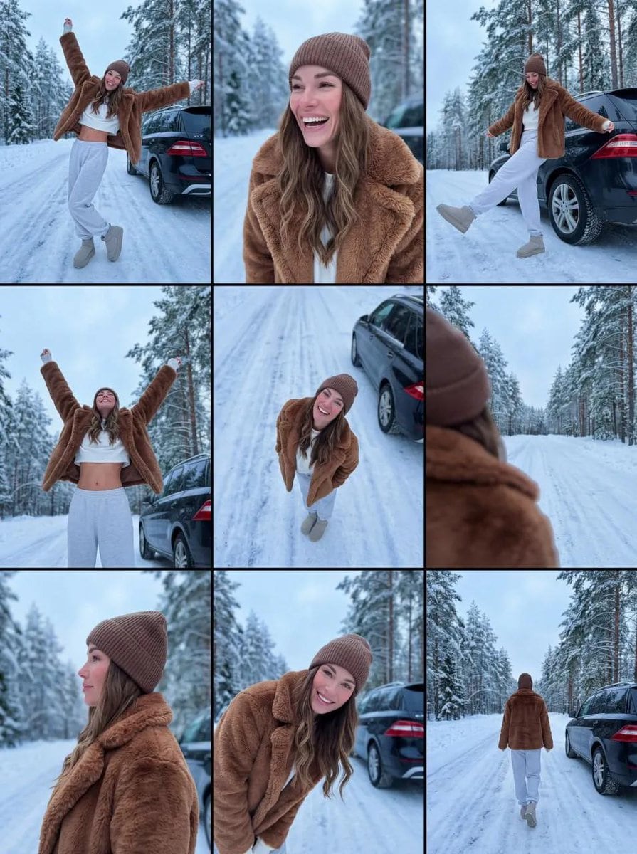 Lifestyle Collage of Woman in Winter Forest