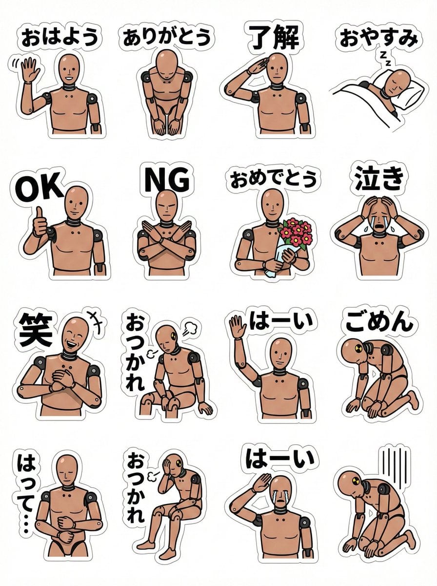 LINE sticker sheet for standing doll character (Japanese)