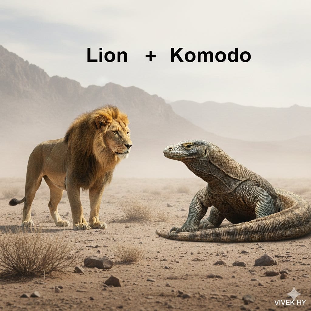 Lion vs. Komodo Cinematic Desert Standoff