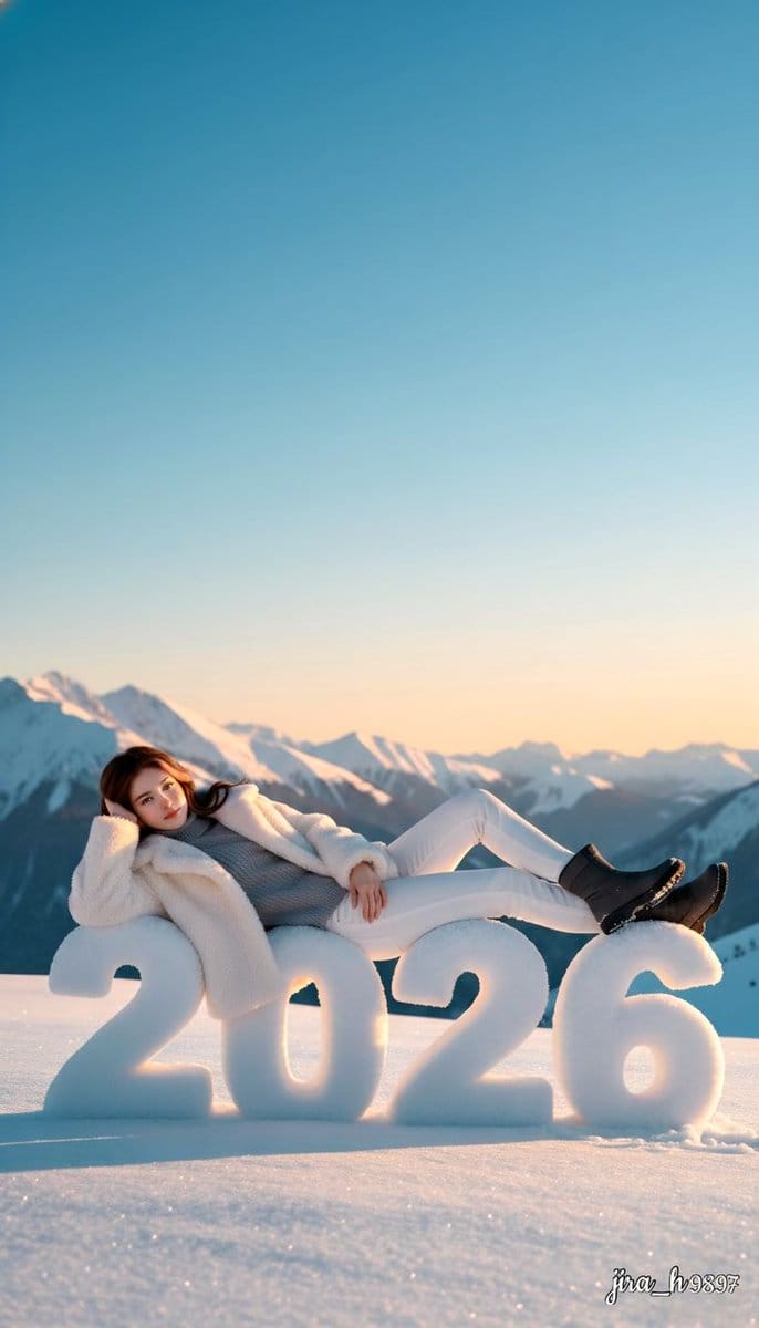 Luxurious New Year 2026 Portrait on a Snowy Mountain
