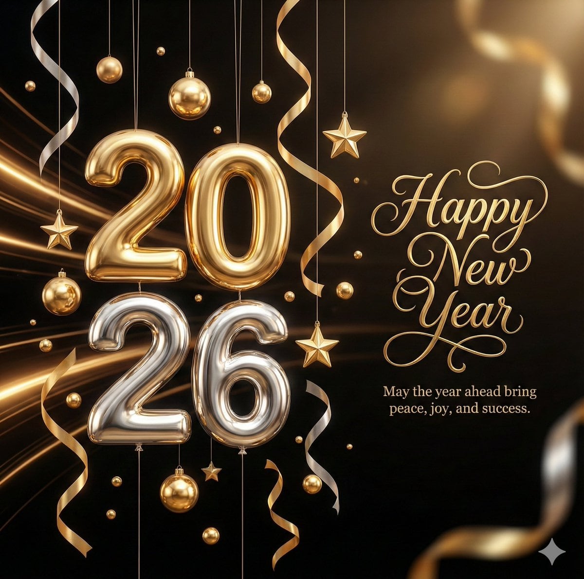 Luxury 3D Metallic New Year Wishes Artwork