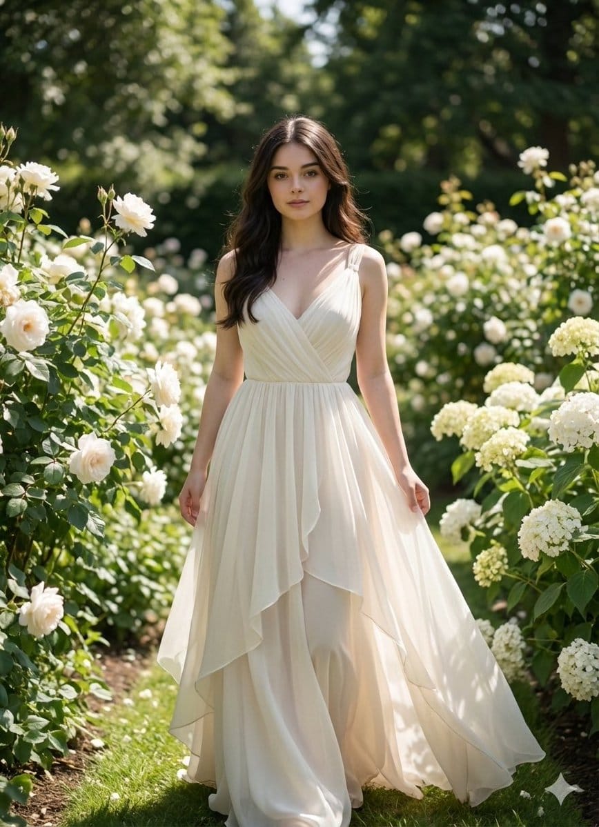 Luxury Daytime Garden Portrait in Ivory Gown