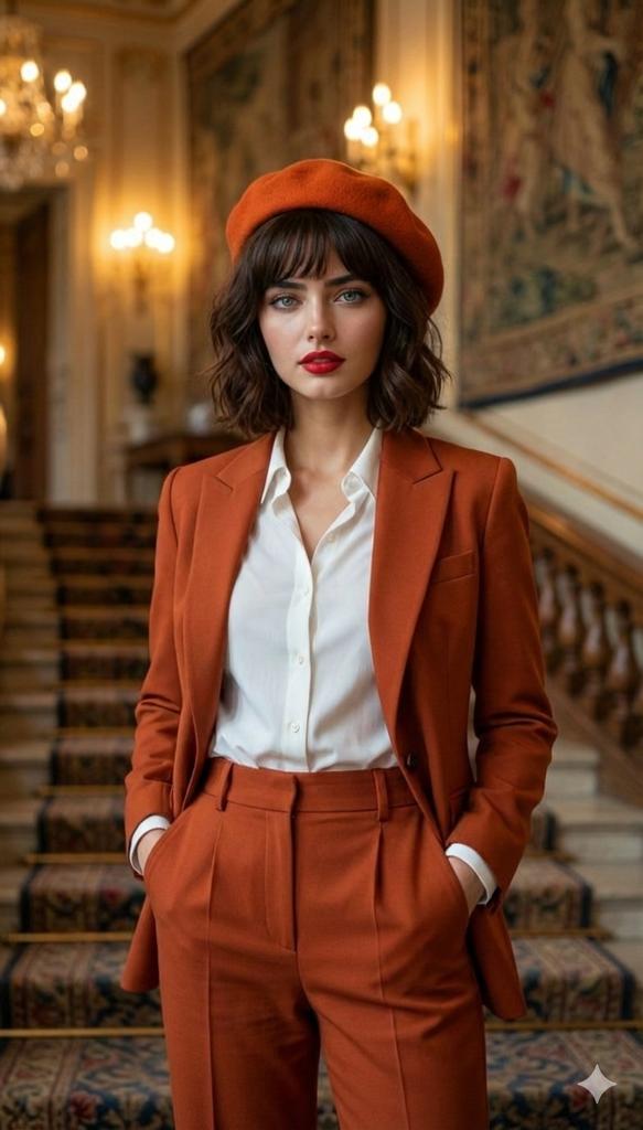 Luxury Fashion Portrait in Burnt Orange Suit