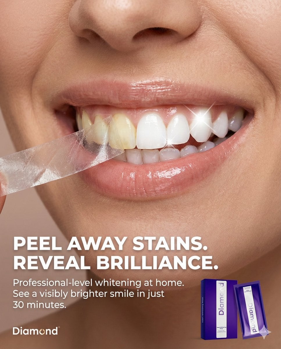 Macro Beauty Ad for Teeth Whitening Strips with Peeling Effect