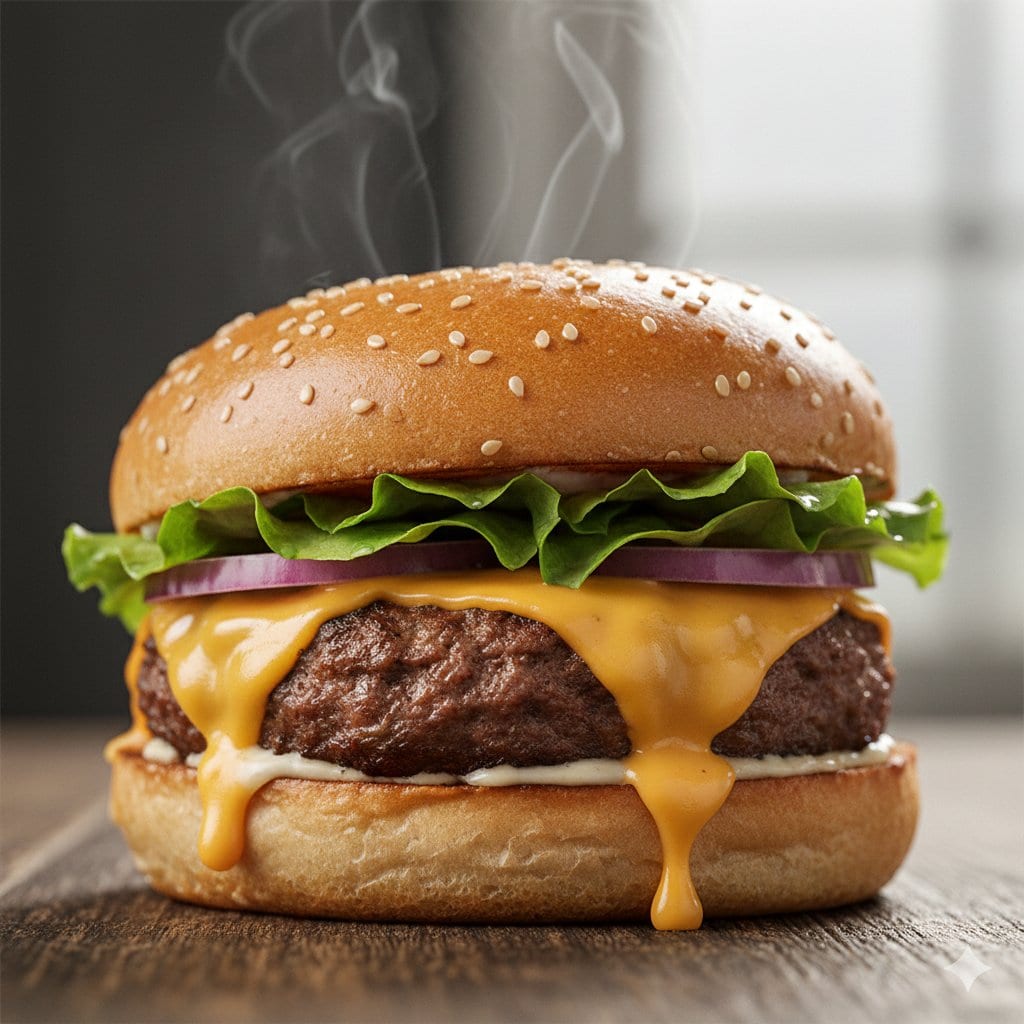 Macro Food Photography of a Juicy Beef Burger