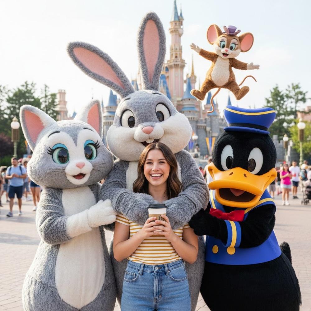 Magical Theme Park Portrait with Mascot Characters