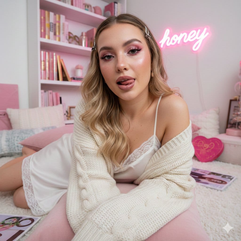 Maximalist 'Clean Girl' Aesthetic Portrait with Blep Expression