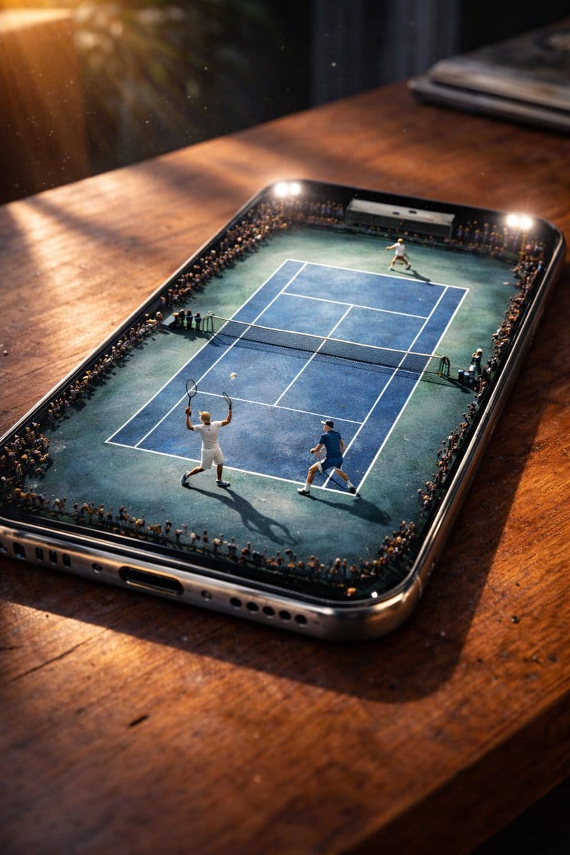 Miniature Tennis Court on Smartphone Screen