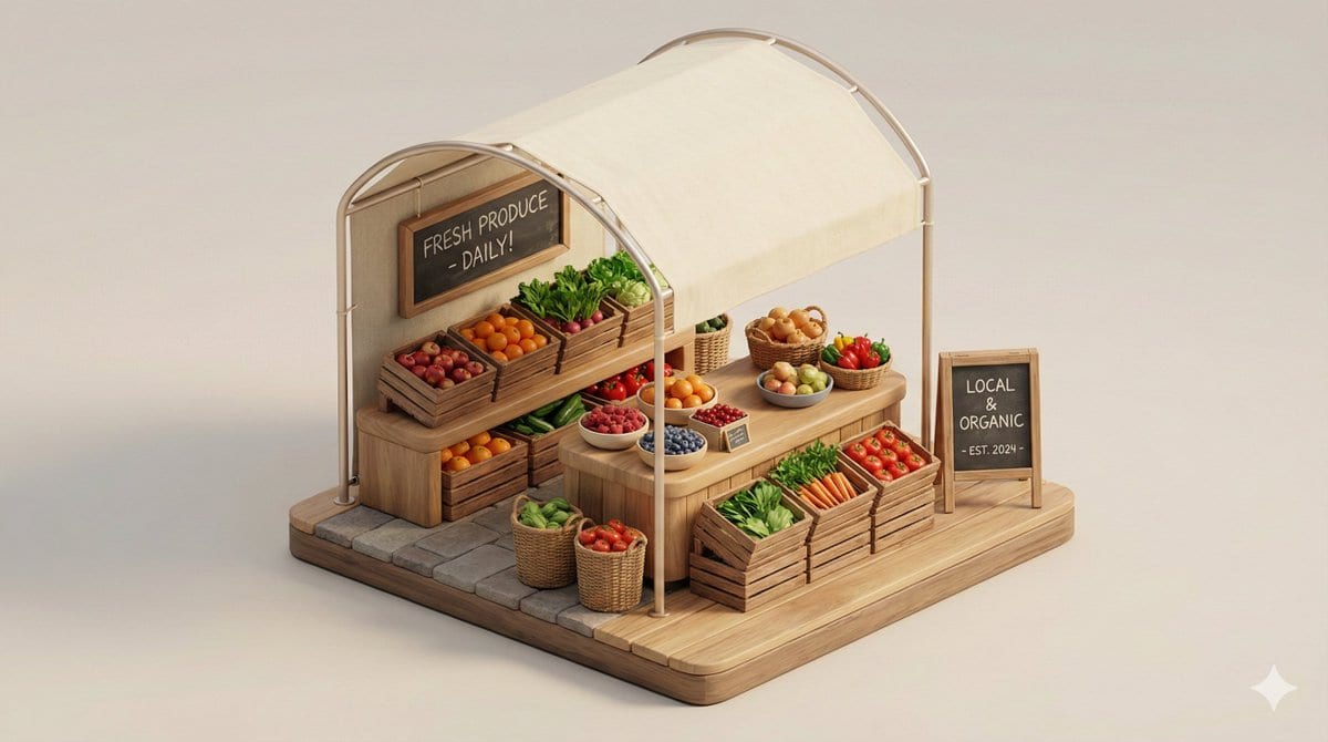 Minimal 3D Isometric Urban Retail Kiosk Diorama