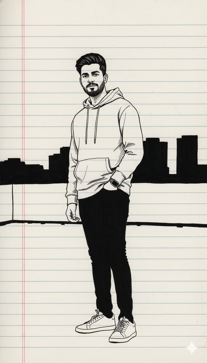 Minimal Black Ink Illustration Blueprint Prompt