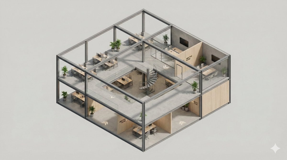 Minimalist 3D Isometric Architectural Diorama