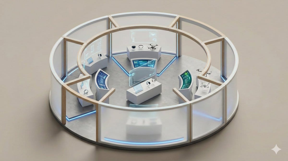 Minimalist 3D Isometric Exhibition Pod Diorama