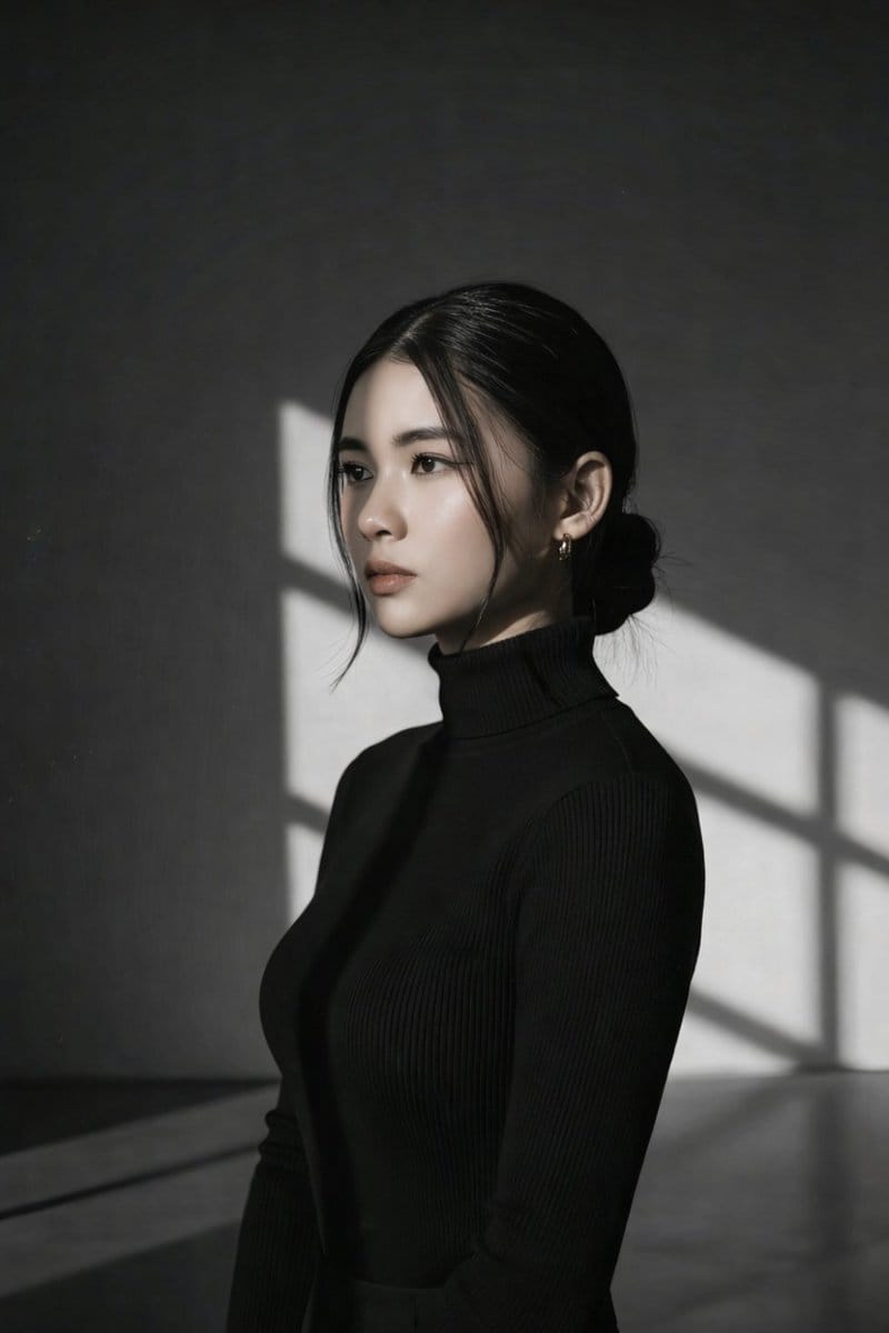 Minimalist Window Light Black and White Portrait Prompt