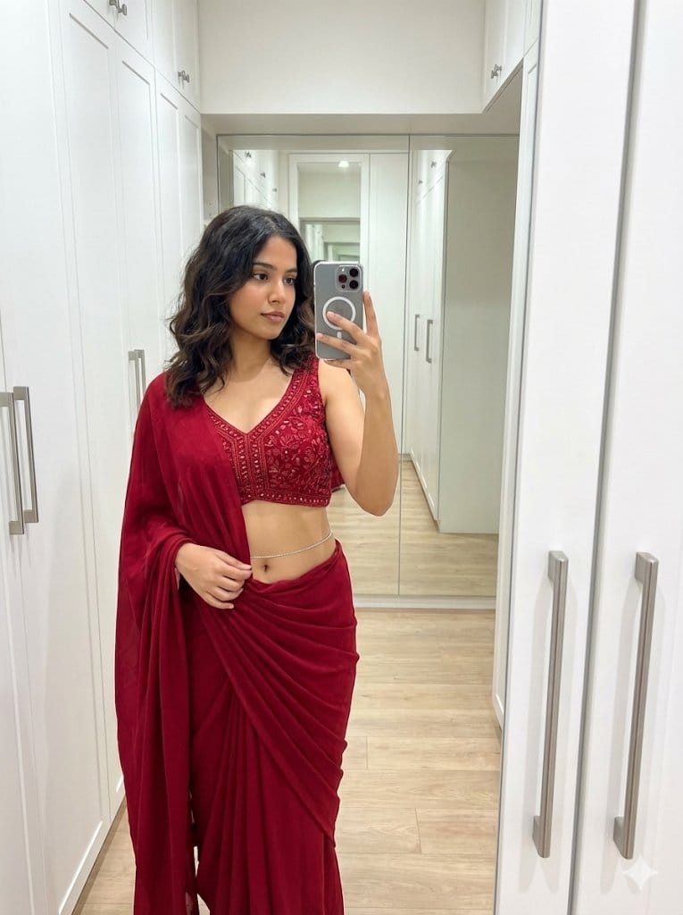 Mirror Selfie in Modern Saree Prompt