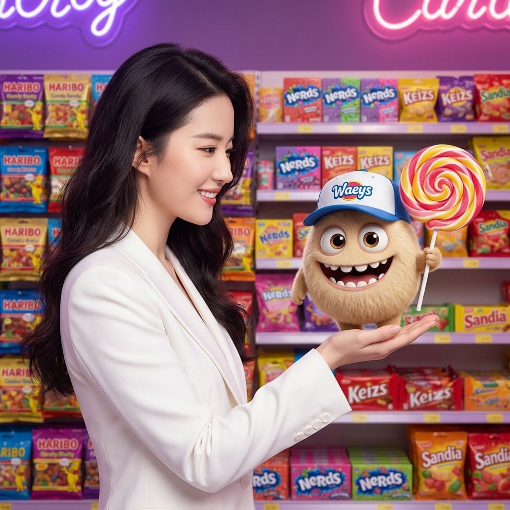 Mixed-Media Portrait with CGI Mascot in Candy Store