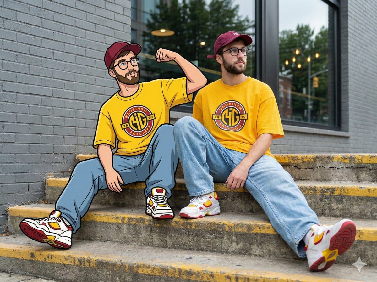 Mixed-Reality Street Portrait (Real Person with Cartoon Twin)