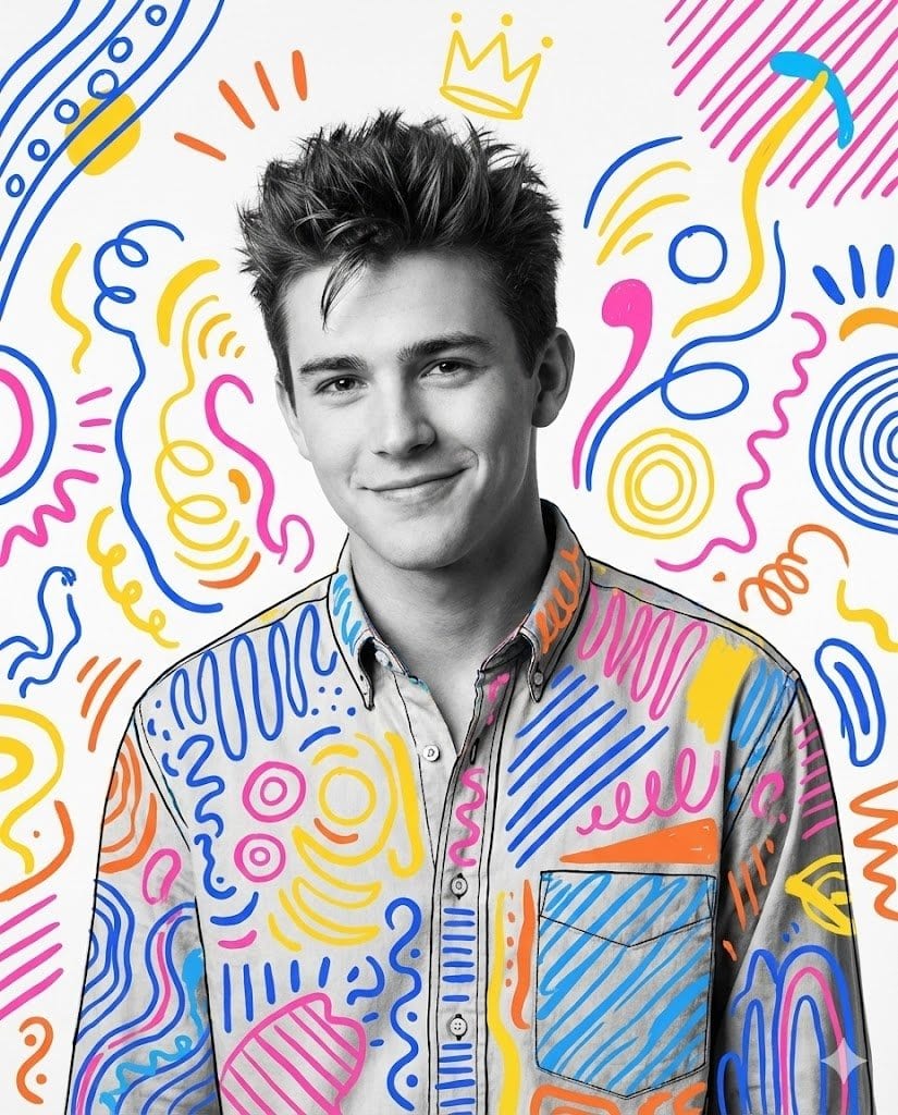 Mixed Media Portrait with Pop Art Doodles