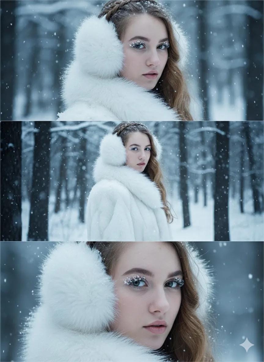 Monochromatic Snowy Forest Fashion Shoot