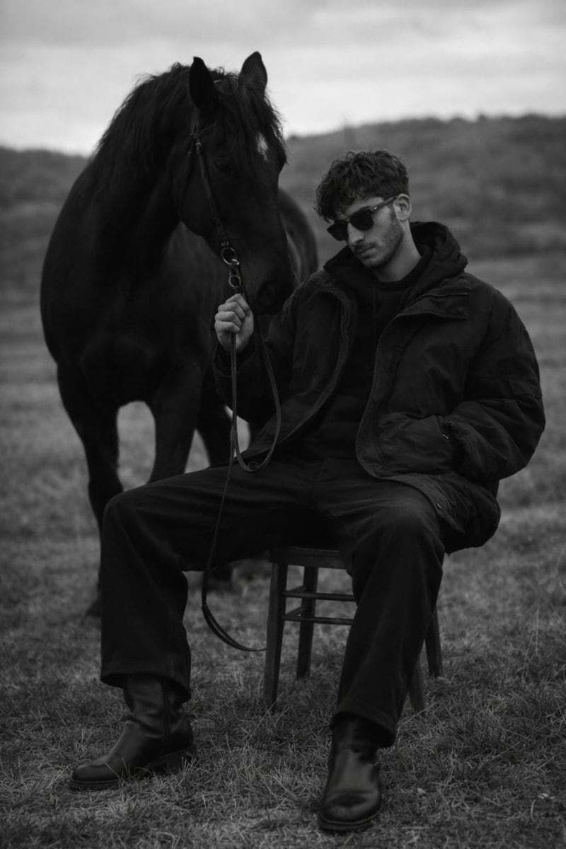 Monochrome Editorial Portrait: Man and Horse