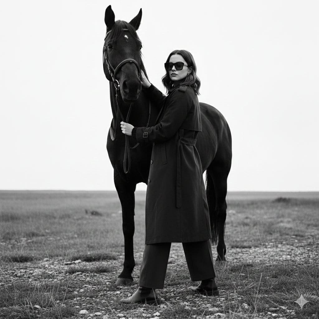 Monochrome Fine-Art Fashion Editorial with Horse